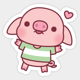 Cute Little Pig In Green Tshirt Sticker